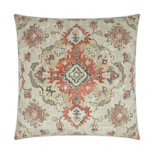 Luxury Pillow -  24" x 24" - Kapoor - Linen; French linen, tomato red and tan Southwestern/Moroccan design