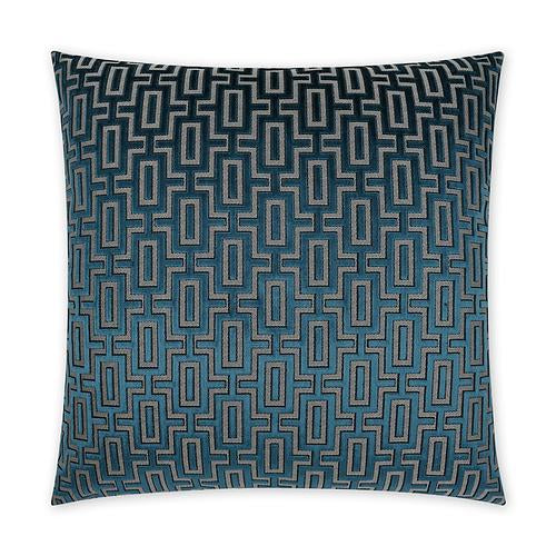 Luxury Pillow - 24” x 24” - Bergman-Sapphire; Grey and sapphire blue geometric pattern on textured fabric