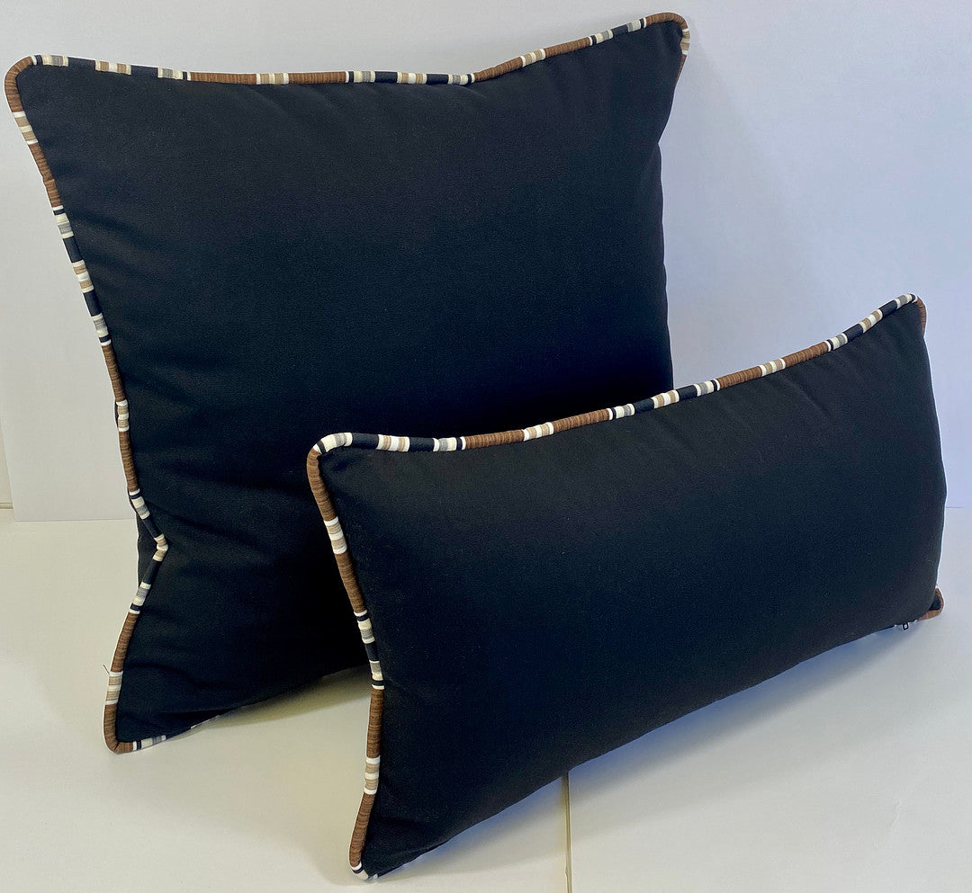 Luxury Outdoor Pillow - 22" x 22" - Montecito - Black Stripe; Sunbrella, or equivalent, fabric with fiber fill