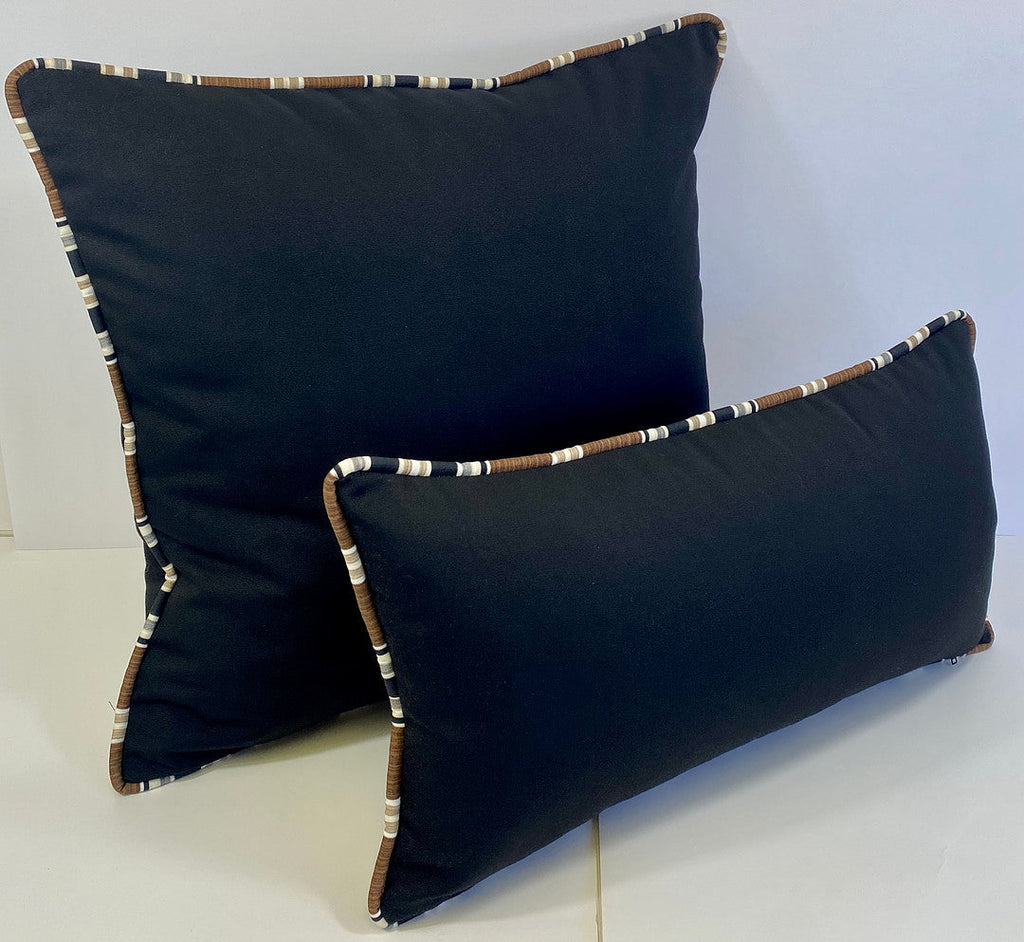 Luxury Outdoor Lumbar Pillow - 22" x 12" - Montecito Black Stripe