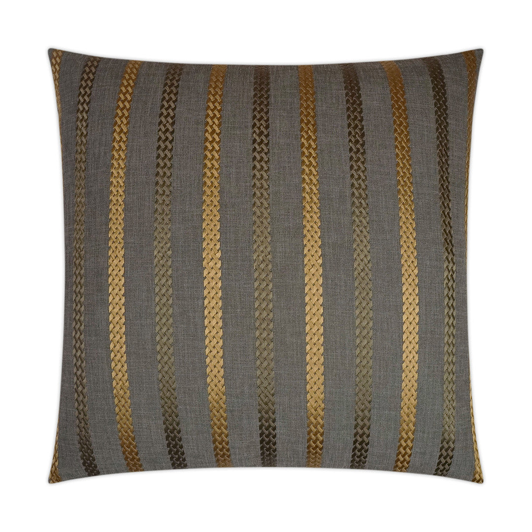 Luxury Pillow - 24" x 24" - Cheverny-Charcoal; Embroidered braided stripes of gray and gold over a gray background