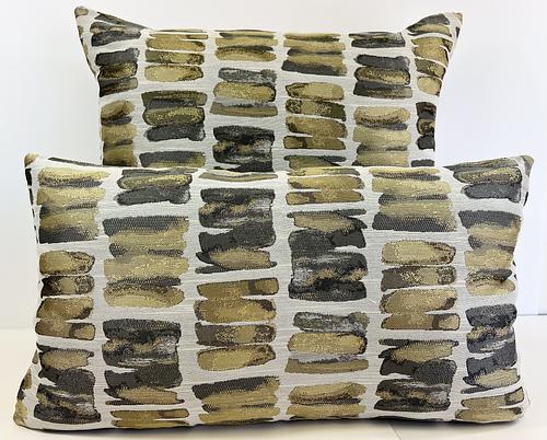 Luxury Lumbar Pillow - 24" x 14" - Palisades Lumbar-Golds & Grays in an abstract design over an off white background