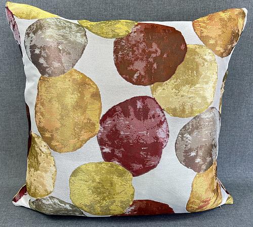 Luxury Pillow -  24" x 24" - Balloons: A fun pattern of red, yellow, orange and chartreuse circles on an ivory background