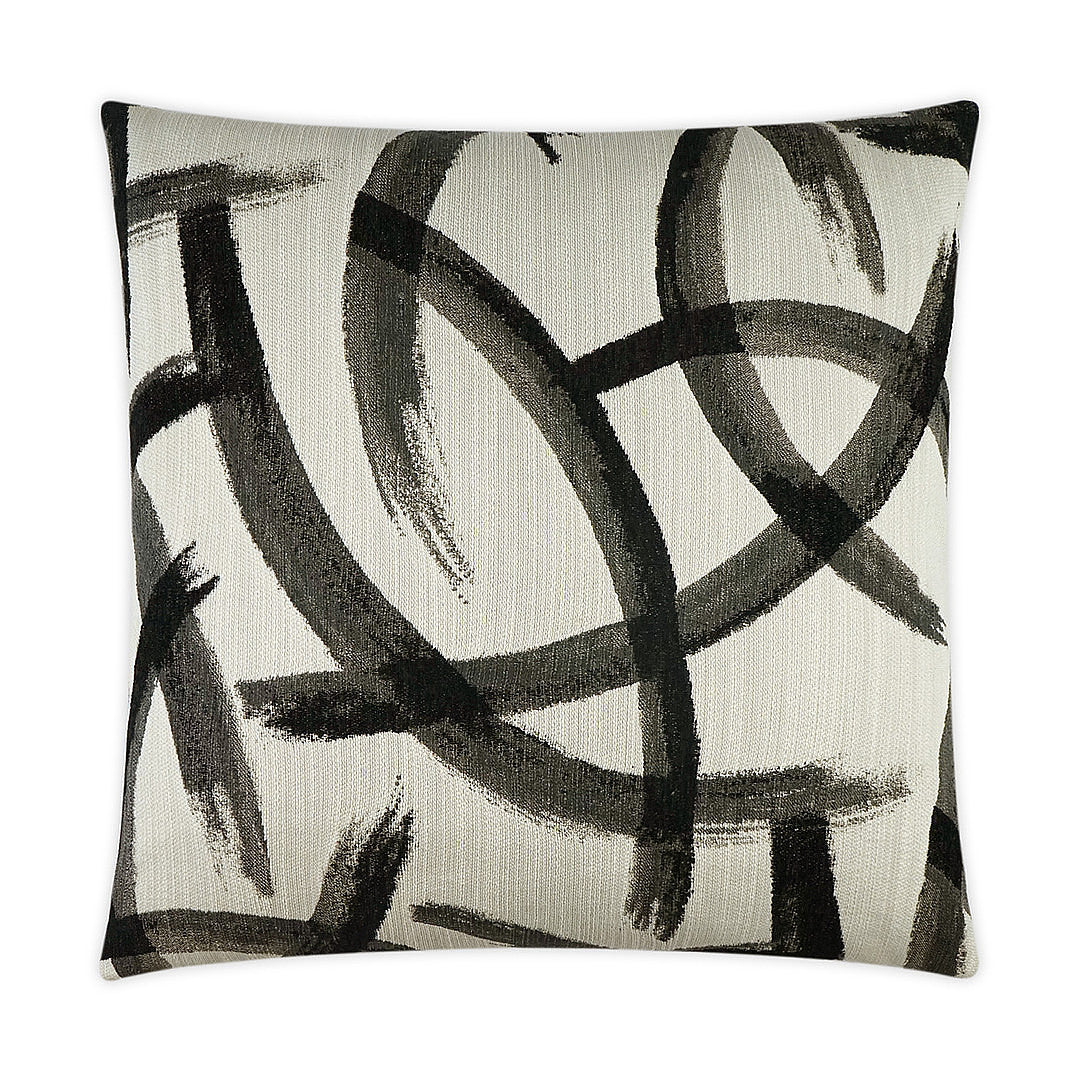 Luxury Pillow -  24" x 24" - Enso Zinc; Broad black paint brush strokes invoke a feel of Shuji, the ancient art of Japanese calligraphy