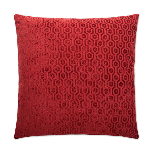 Luxury Pillow -  24" x 24" -  Seneca-Berry; Bright red geometric pattern woven to bright red base