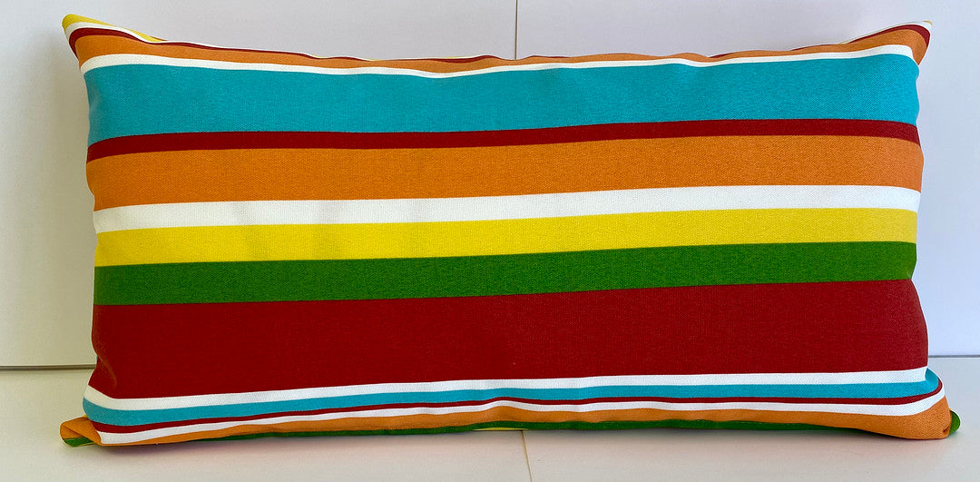 Luxury Outdoor Lumbar Pillow - 22" x 12" - Saint Kitts - Tropical Stripe; Sunbrella, or equivalent, fabric with fiber fill