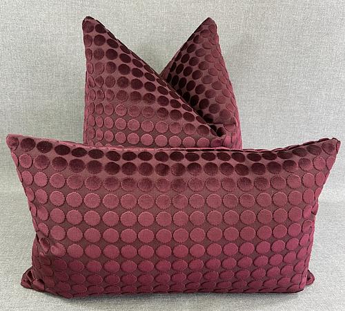 Luxury Lumbar Pillow - 24” x 14” - Sophisticate: Burgundy elegant fabric with raised velvet dots