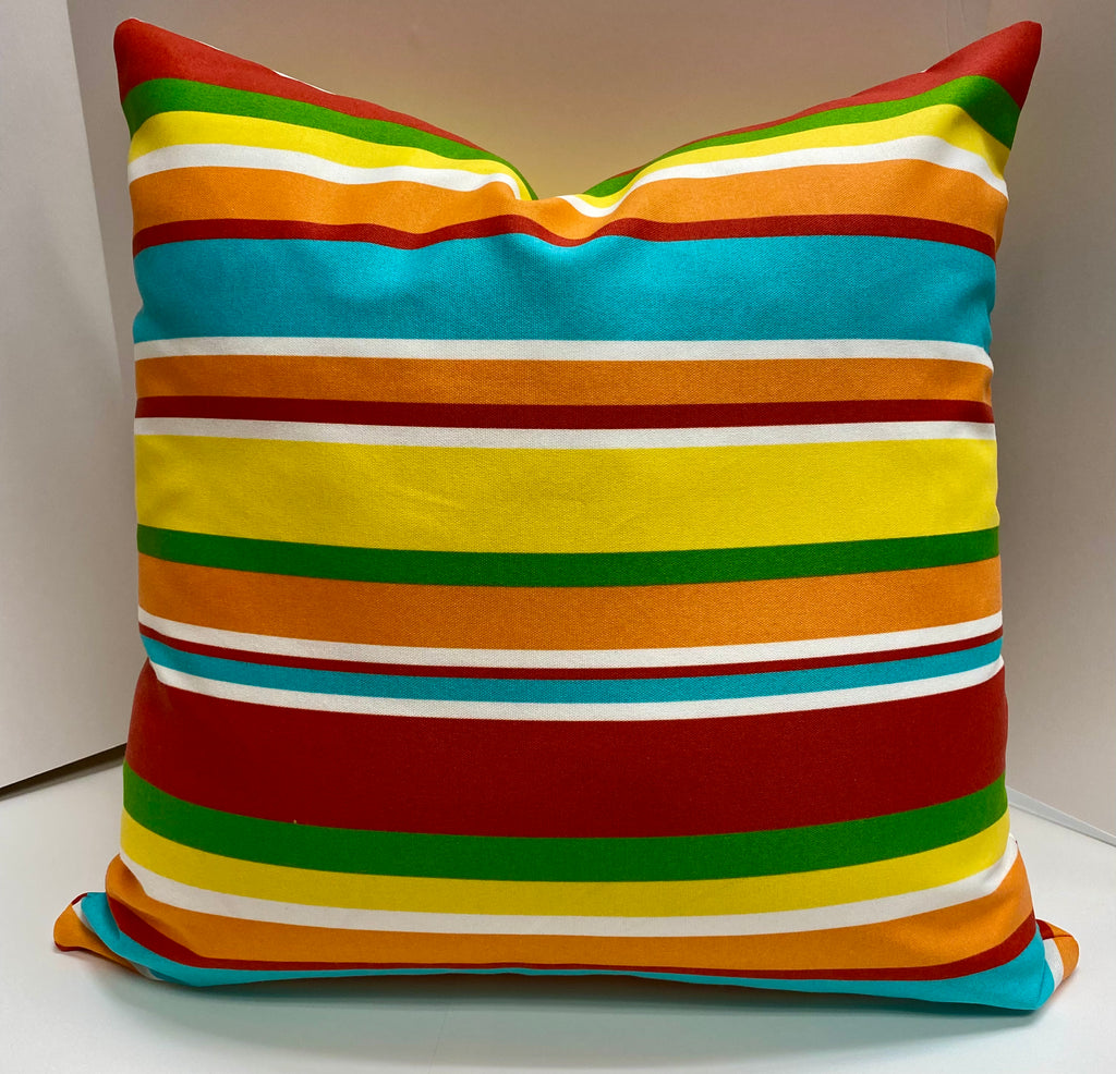 Luxury Outdoor Pillow – 22" × 22" – Saint Kitts Tropical Stripe