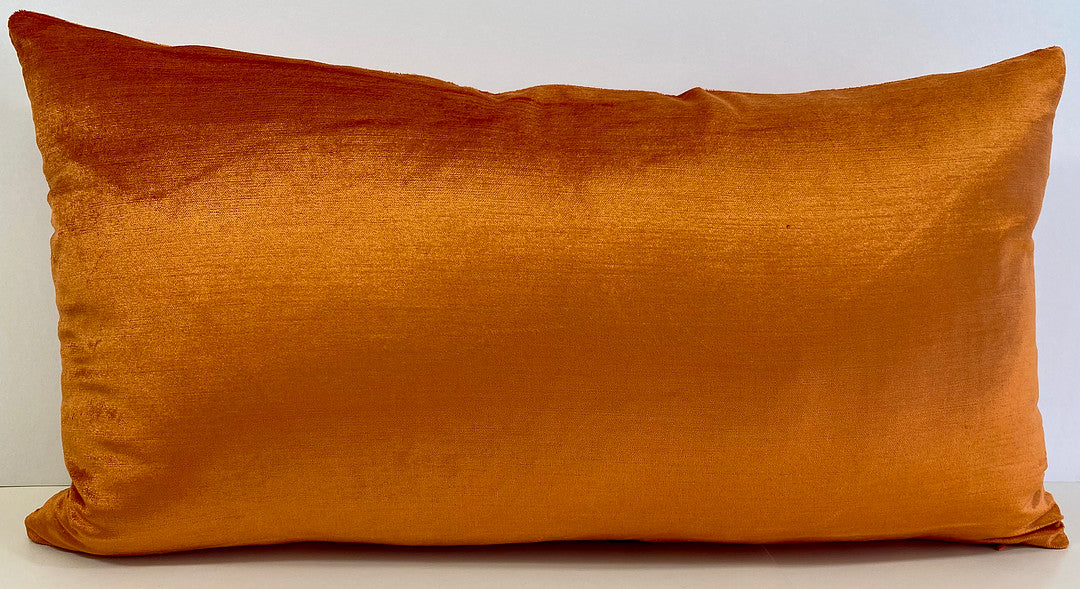 Luxury Lumbar Pillow - 24" x 14" - Persimmon Glow; Lush orange velvet with a luminous glow