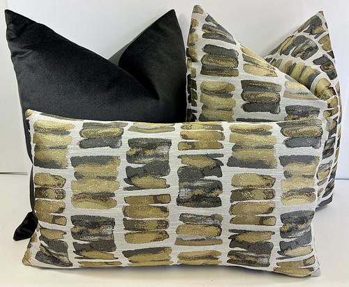 Luxury Pillow - 24" x 24" - Palisades; Golds & Grays in an abstract design over an off white background