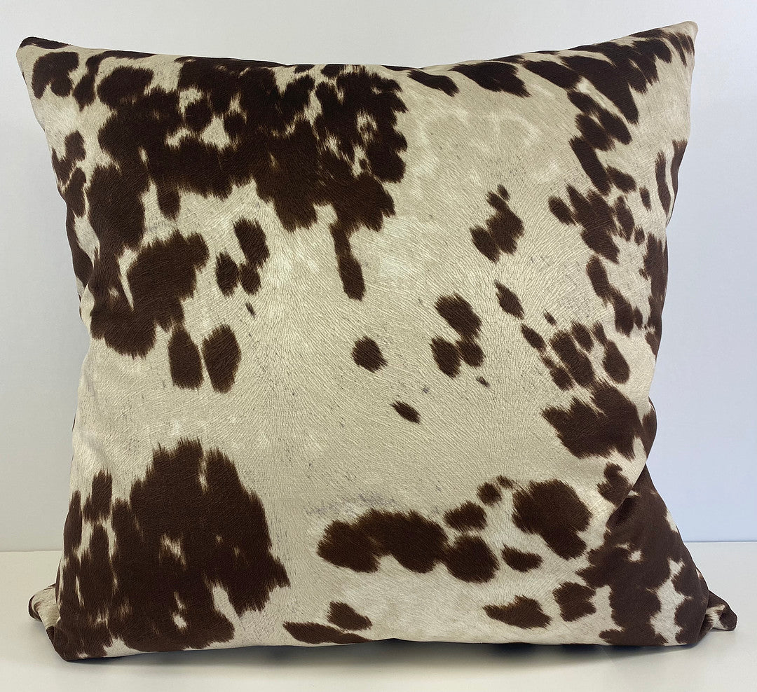 Luxury Pillow - 24" x 24" - Yellowstone Ranch - Brown; Realistic cow hide print on a soft base cloth