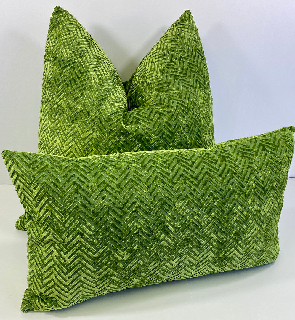 Luxury Lumbar Pillow - 24" x 14" - Maze-Green; A beautiful bright green with velvet texture