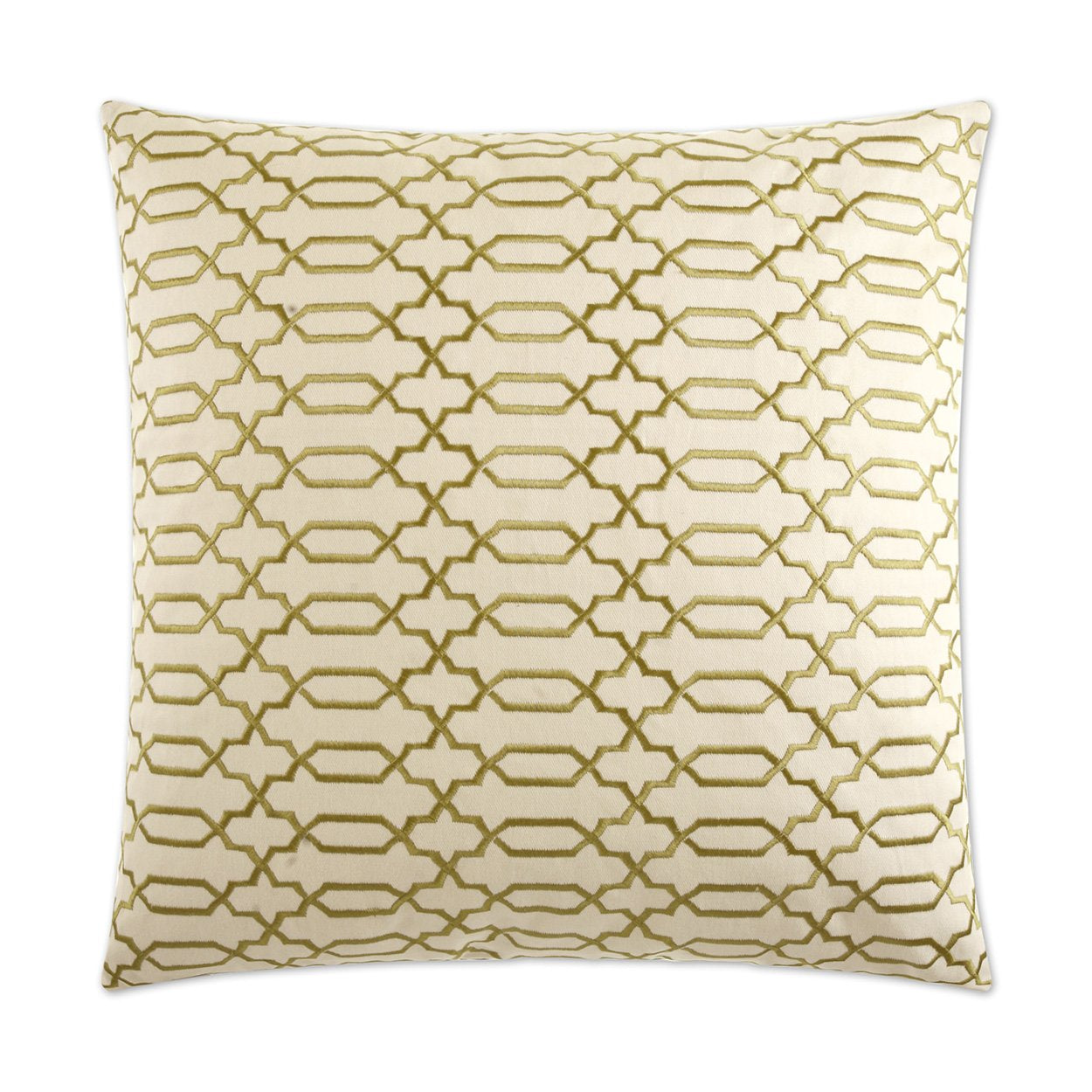 REDUCED TO CLEAR Luxury Pillow - 24" x 24" - Lattice; Embroidered lime green design over a cream background