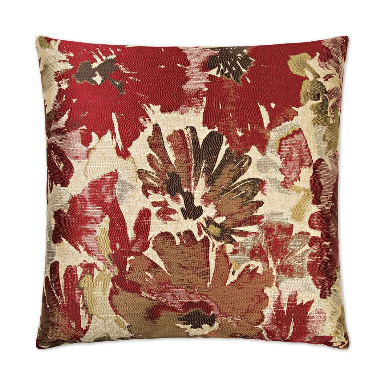 Luxury Pillow -  24" x 24" - Spring Meadow Red; Red, brown, bronze and beige in Floral pattern