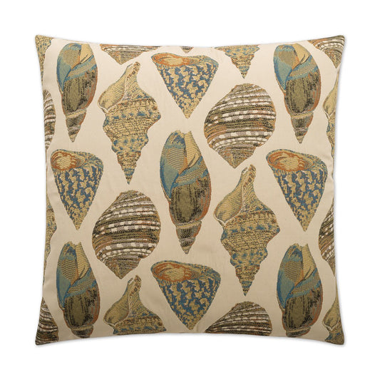 Luxury Pillow  24” x 24” - She Shells; Tans, browns, teals & cream in a sea shell pattern