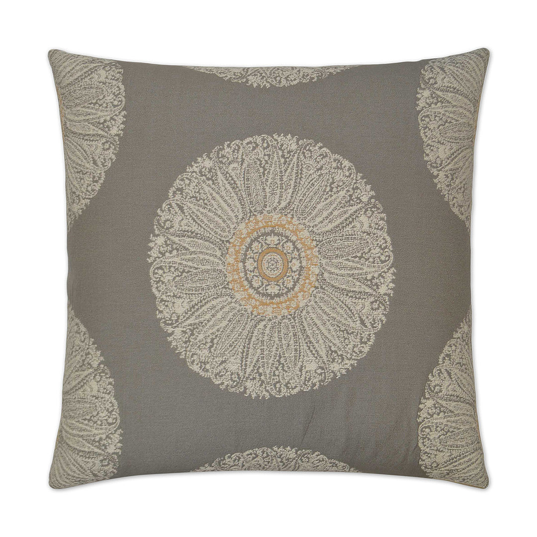 REDUCED TO CLEAR Luxury Pillow; 24" x 24" - Crillon-Grey, creamy off-white embroidered floral pattern over a taupe background