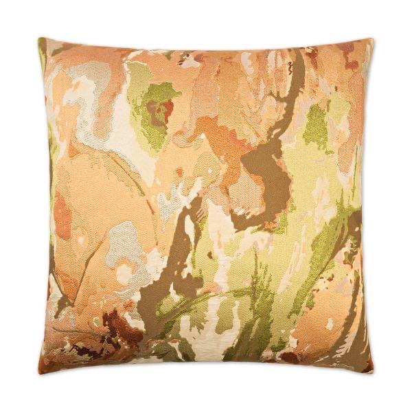 Luxury Lumbar Pillow - 24" x 14" - Contraption; Orange, Coral, Green and Brown in Abstract Pattern