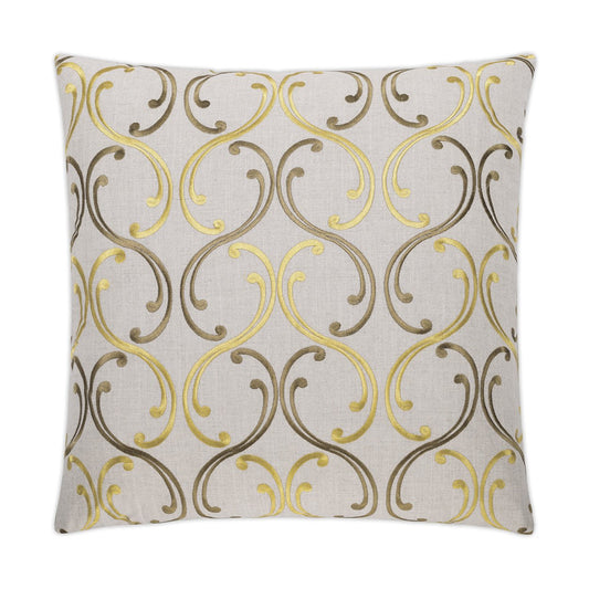 REDUCED TO CLEAR Luxury Pillow - 24" x 24" - Bequest; Embroidered swirl pattern of green & chartreuse over a cream background