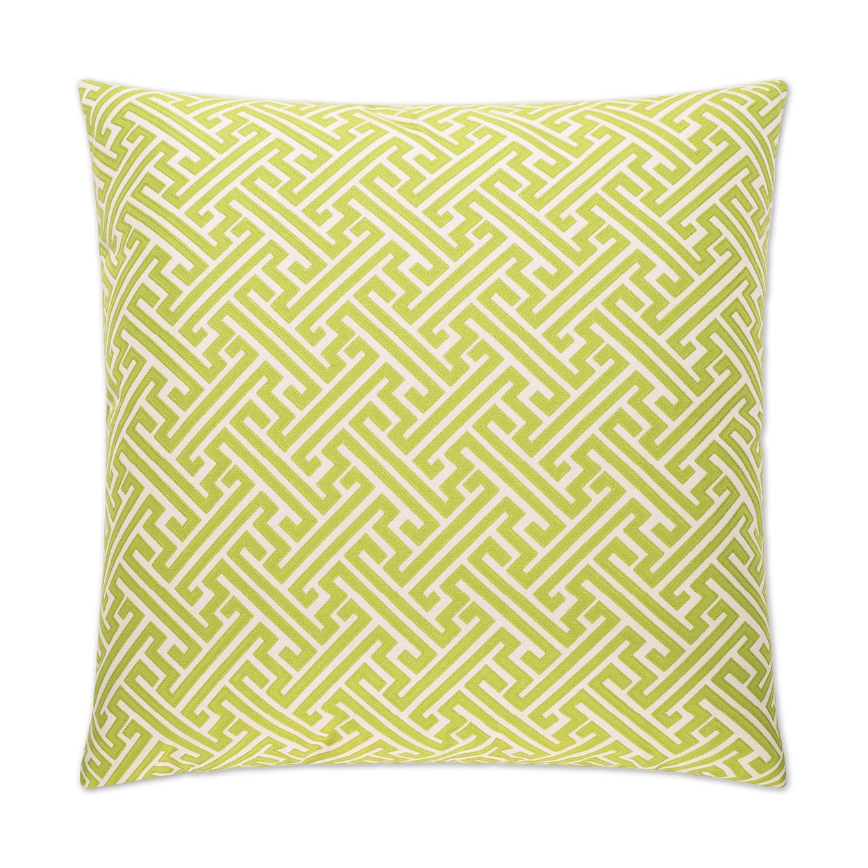 Luxury Pillow - 24" x 24" - Amazed Green; Lime green embroidered maze geometric pattern over a cream background