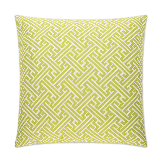 Luxury Pillow - 24" x 24" - Amazed Green; Lime green embroidered maze geometric pattern over a cream background