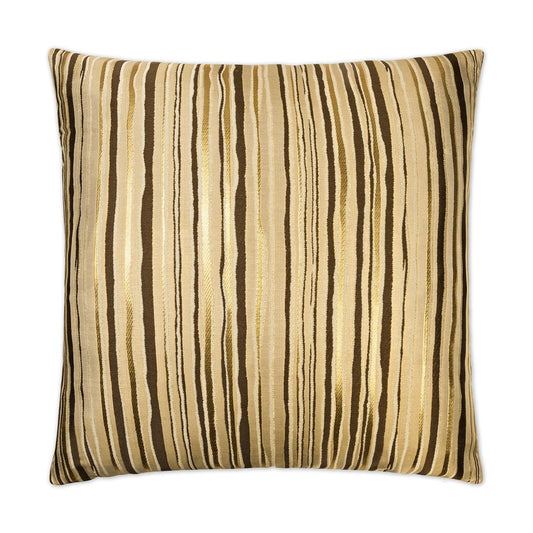 REDUCED TO CLEAR Luxury Pillow 24” x 24” - Metallic Stripe; elegant stripes of shiny gold and chocolate brown