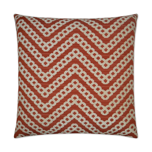 Luxury Pillow - 24" x 24" - Daumier Mango; Oatmeal colored chenille links over a brick orange background