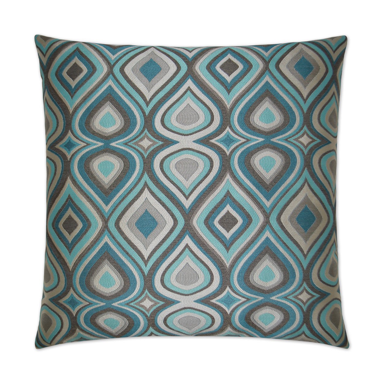 Luxury Lumbar Pillow - 24" x 14" - Doyle; Teals, taupe silvers in an elegant shimmering design