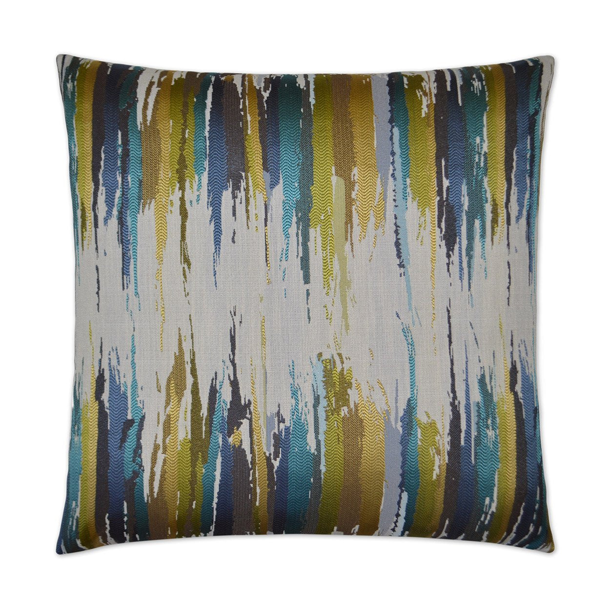 Luxury Pillow - 24" x 24" - Amore; Shiny Bright lime green, blue, teal & gold abstract on white background