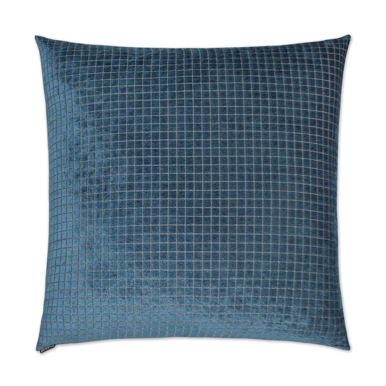 Luxury Pillow -  24" x 24" - Electric Peacock; bright blue solid with a gold/tan geometric pattern