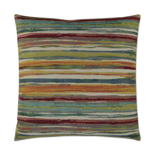 Luxury Pillow - 24” x 24” - Parallel-Multi; Chenile fabric in green, red, orange & cream striped pattern