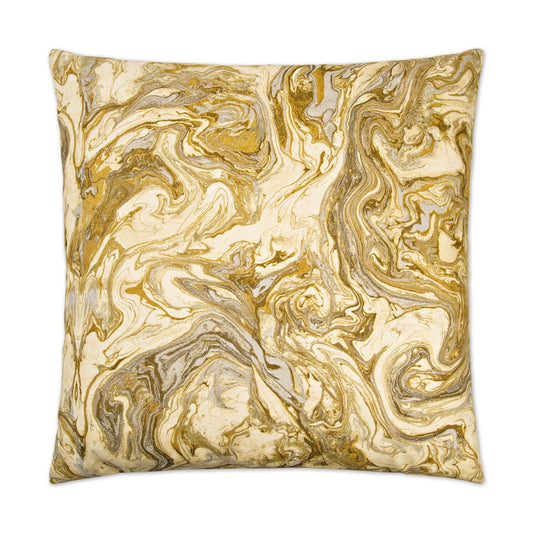 REDUCED TO CLEAR Luxury Pillow - 24" x 24" - Marbleized II Quartz; Yellows, cream, grays and tan printed in an abstract pattern