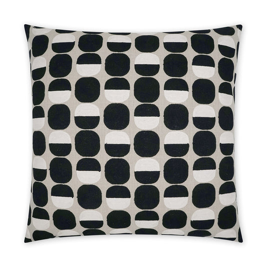 Luxury Pillow - 24” x 24” - Zuri - Onyx; Black and white embroidered half moons on the palest of pale grey base