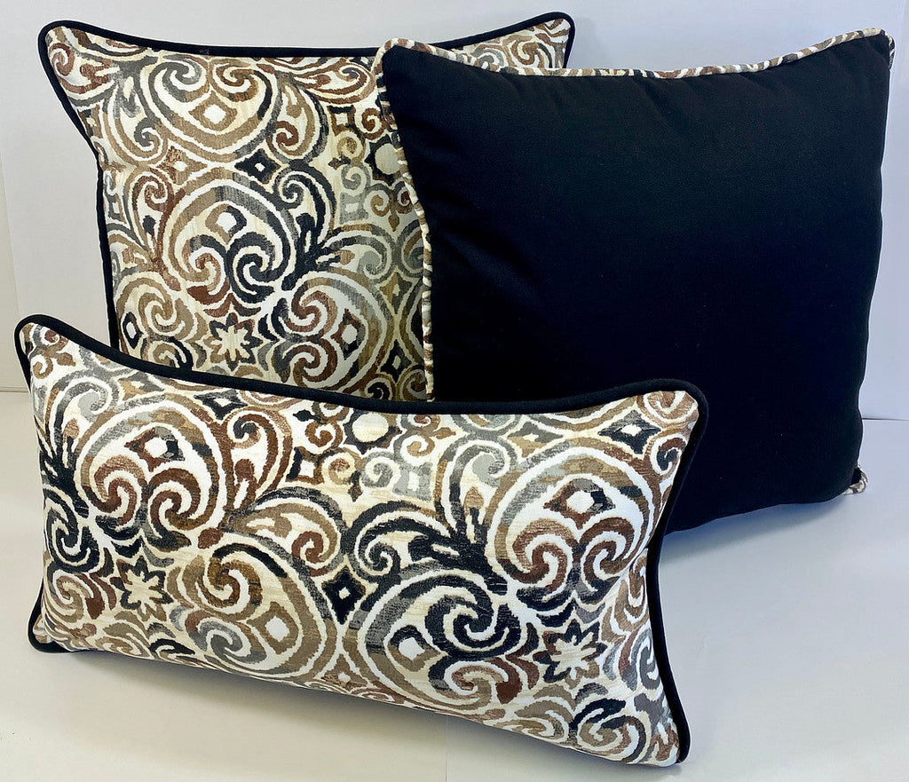 Luxury Outdoor Pillow - 22" x 22" - Montecito - Black Stripe