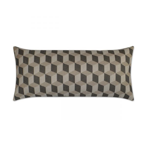 Luxury Outdoor Lumbar Pillow - 22" x 12" - Puzzle - Graphite; Sunbrella, or equivalent, fabric with fiber fill