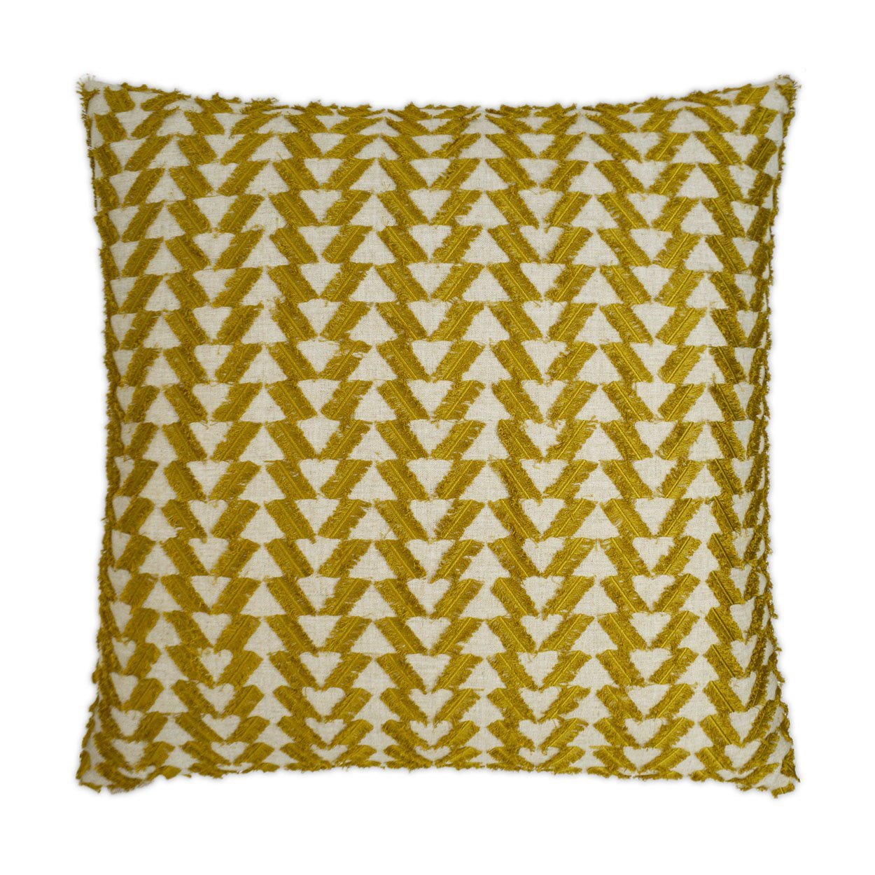 REDUCED TO CLEAR Luxury Pillow - 24" x 24" - Fringe Benefits Curry; Curry gold embroidered pattern over a linen color background