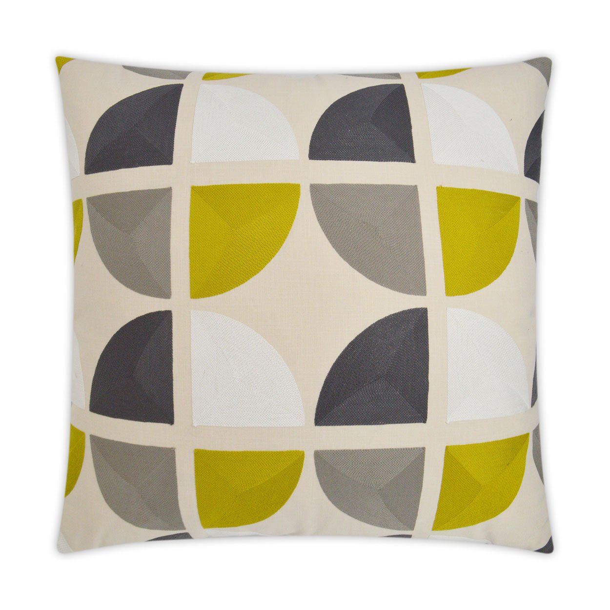 Luxury Pillow - 24" x 24" - Sunclipse; Embroidered yellow, black & gray over a cream background in a modern pattern