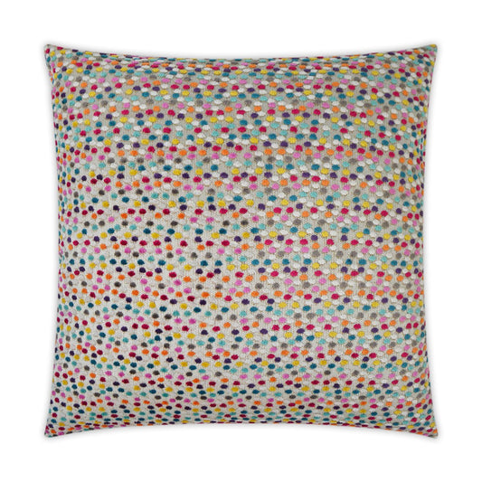 Luxury Pillow - 24” x 24” - Bacchus; Chenile dots of red, fuchsia, teal, purple, yellow & blue on a pearl background