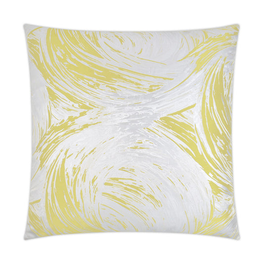 Luxury Pillow - 24" x 24" - Tornado-Citron; Lemon yellow abstract pattern over pearl/silver background