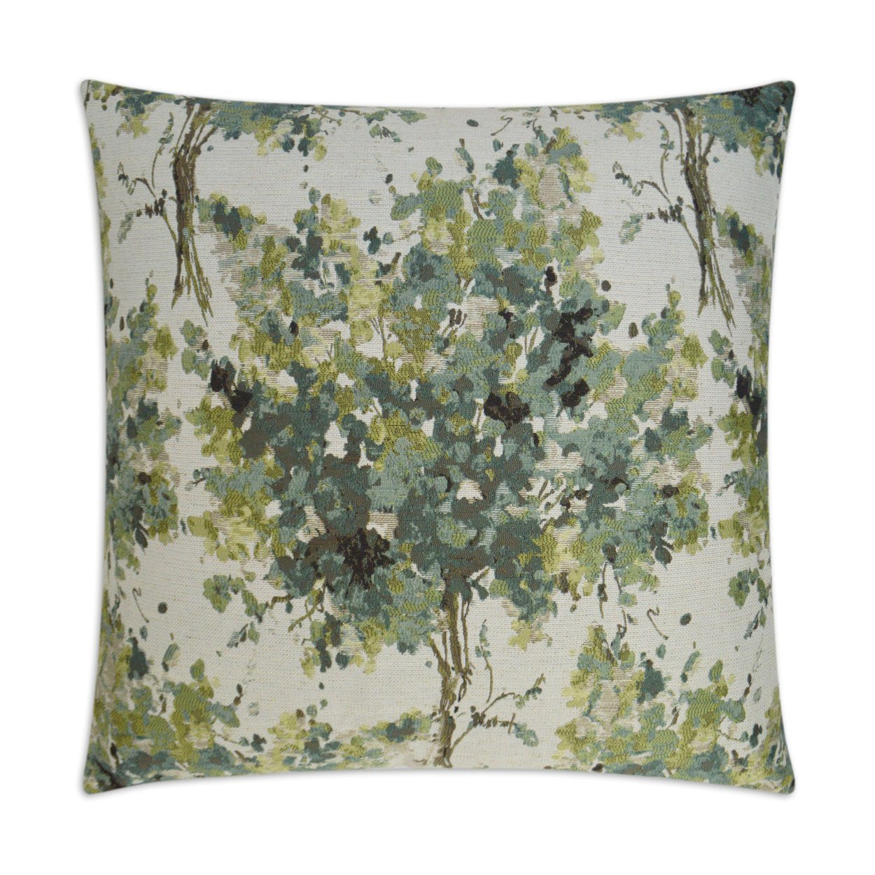 Luxury Pillow - 24" x 24" - Brevard Spruce; Several shades of green & some brown over a cream background in a botanical pattern