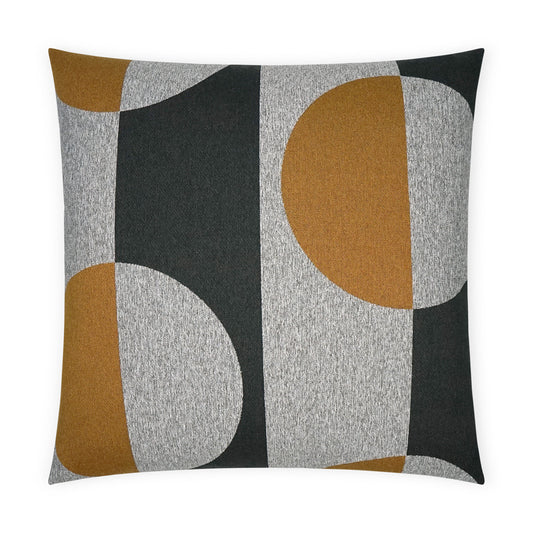 Luxury Pillow -  24" x 24" - Phases - Cognac; Half moons in cognac and grey on a black and grey wide stripe base