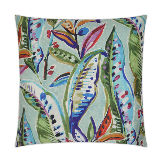 Luxury Pillow - 24” x 24” - Enrique; Colorful botanical pattern in blues, pinks, greens, purple & orange