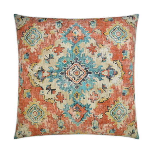 Luxury Pillow -  24" x 24" - Kapoor Terracotta; Orange and Teal in Southwest or Moroccan Pattern