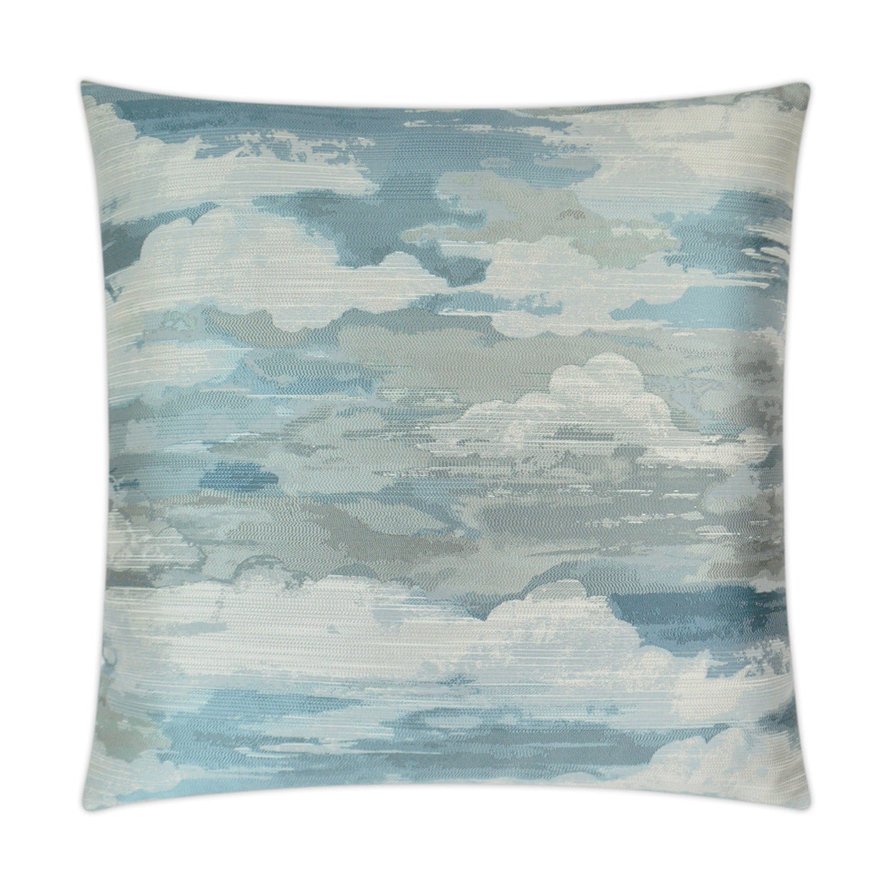 Luxury Pillow -  24" x 24" - Above the Clouds; Embroidered white and silver clouds drift across a sky blue ground
