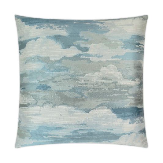 Luxury Pillow -  24" x 24" - Above the Clouds; Embroidered white and silver clouds drift across a sky blue ground