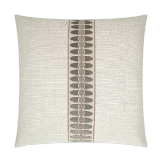 Luxury Pillow -  24" x 24" -  Mati Linen-Taupe; Elegant vertical embroidery on a cream linen base