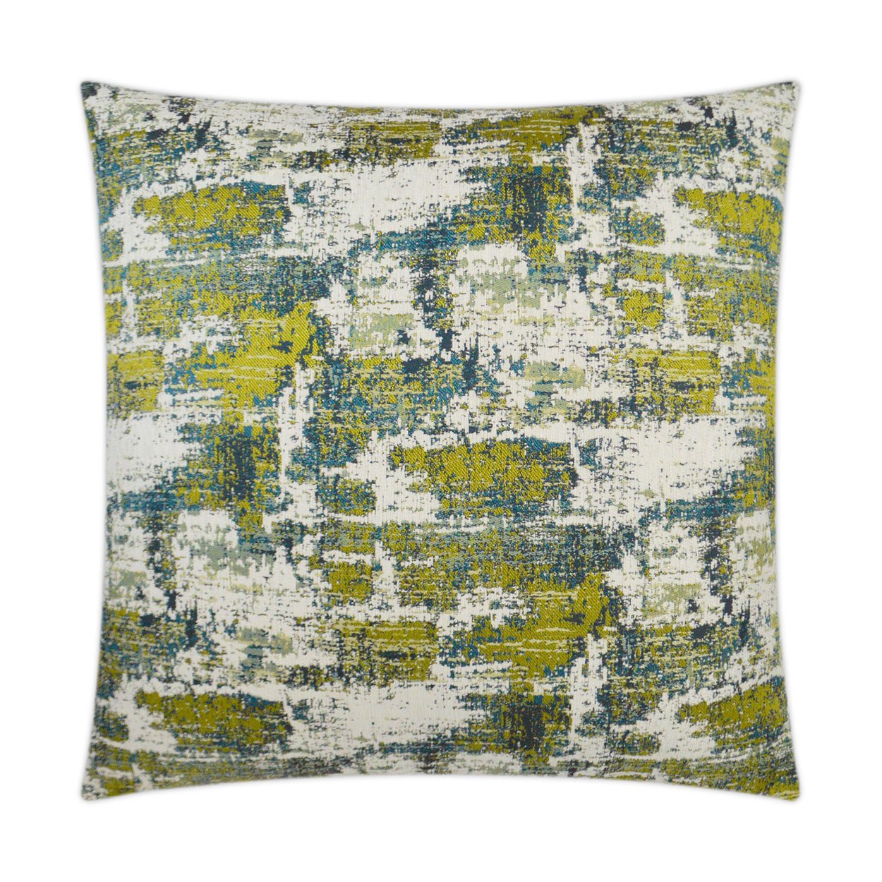 Luxury Pillow - 24" x 24" - Textural Amazon; Bright green, white and shimmering teal in an abstract pattern
