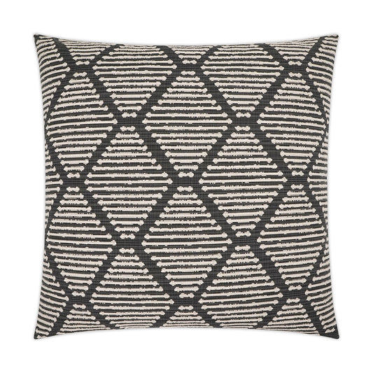 Luxury Pillow - 24” x 24” - Urbina; Embroidered lozenges in stone over a dark grey base