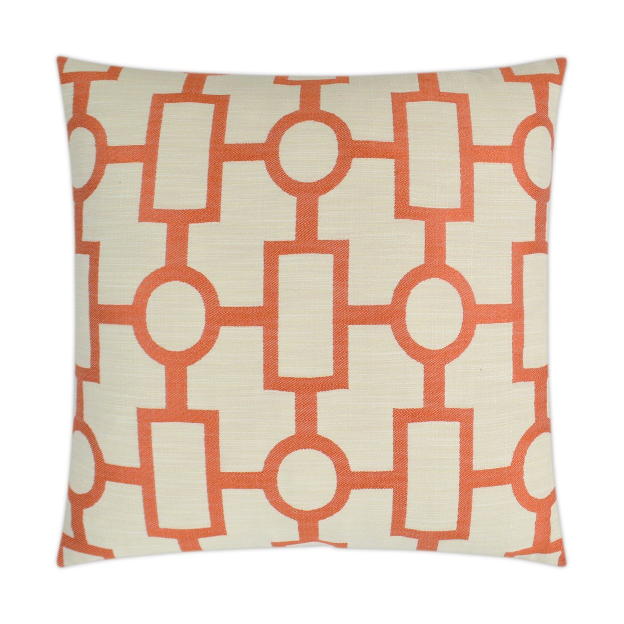 REDUCED TO CLEAR Luxury Pillow - 24" x 24" - Ellington Orange; Coral orange geometric embroidered design in a geometric pattern