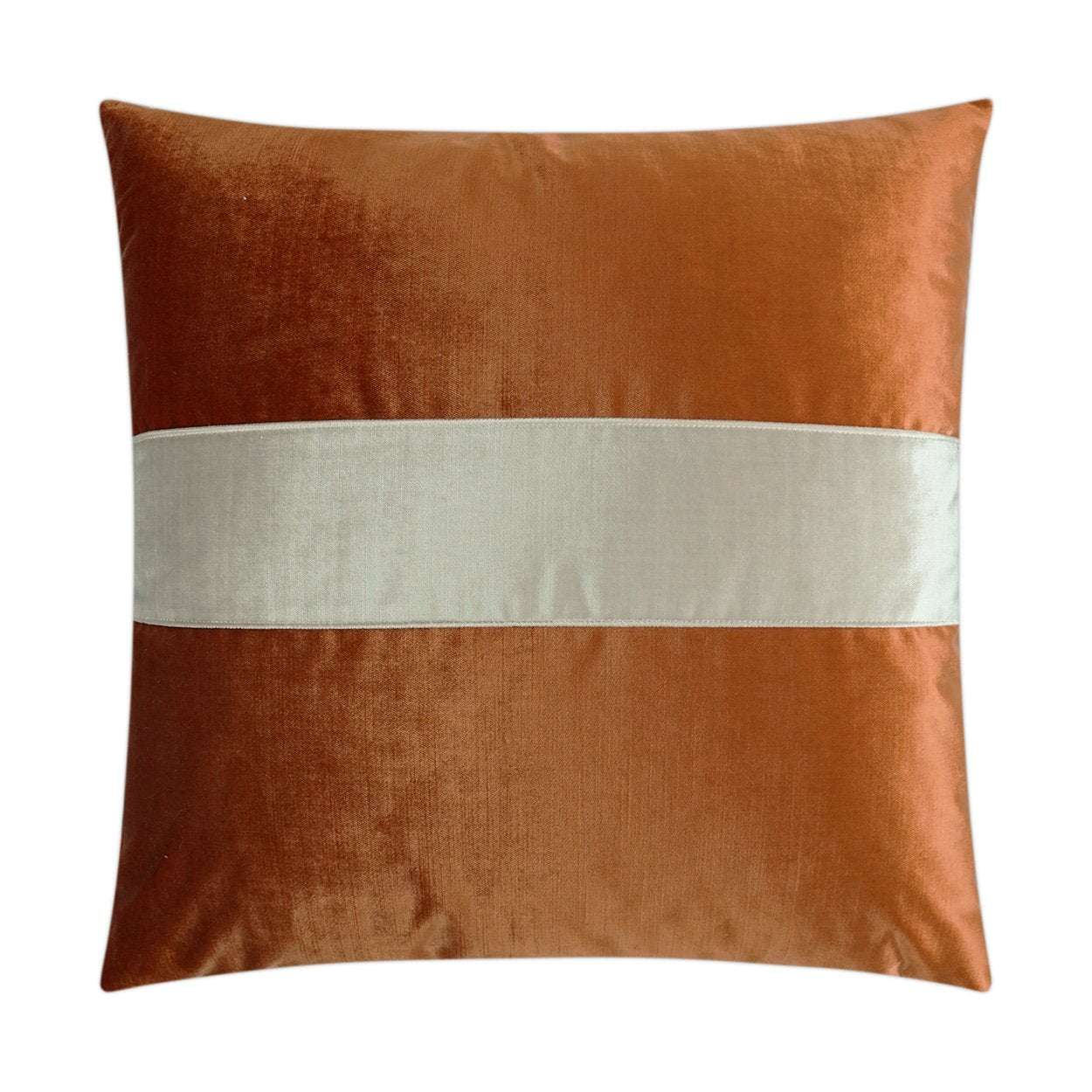 REDUCED TO CLEAR Luxury Pillow - 24" x 24" - Iridescence Band Orange; Copper color velvet with a pearl color velvet stripe