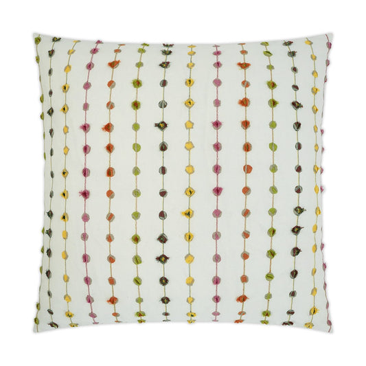 Luxury Pillow - 24” x 24” - Candy Pop; Embroidered dots of green, pinks, yellows & blues on a bright white background